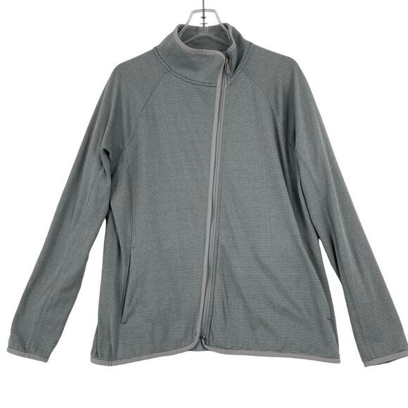 Vineyard Vines Jacket Womens Size L Gray Green Stripe Full Zip Asymmetric Zip - Picture 1 of 9